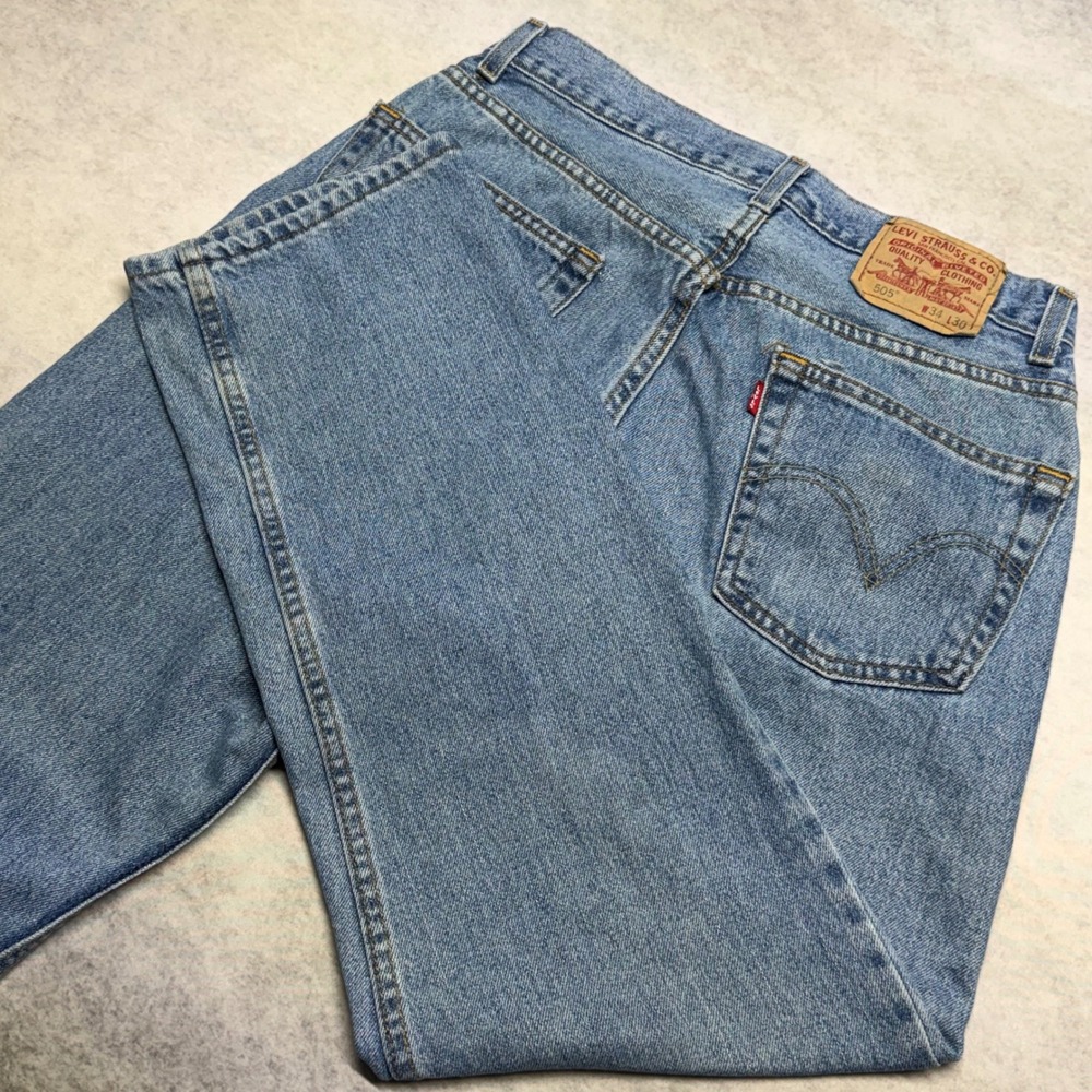Levi's‎ 505 Regular Fit Mens 34x30 (30x29) Blue Light Wash Denim Straight Jeans
